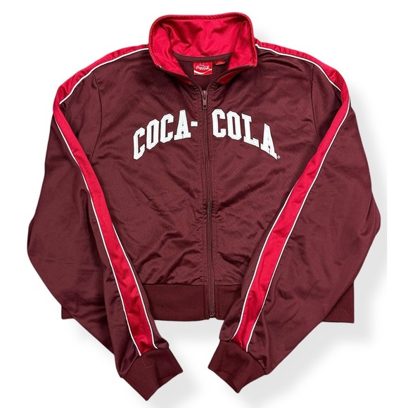 Coca-Cola Coke Women's Size L Maroon & Red Zip Up Track Style Jacket Sweatshirt